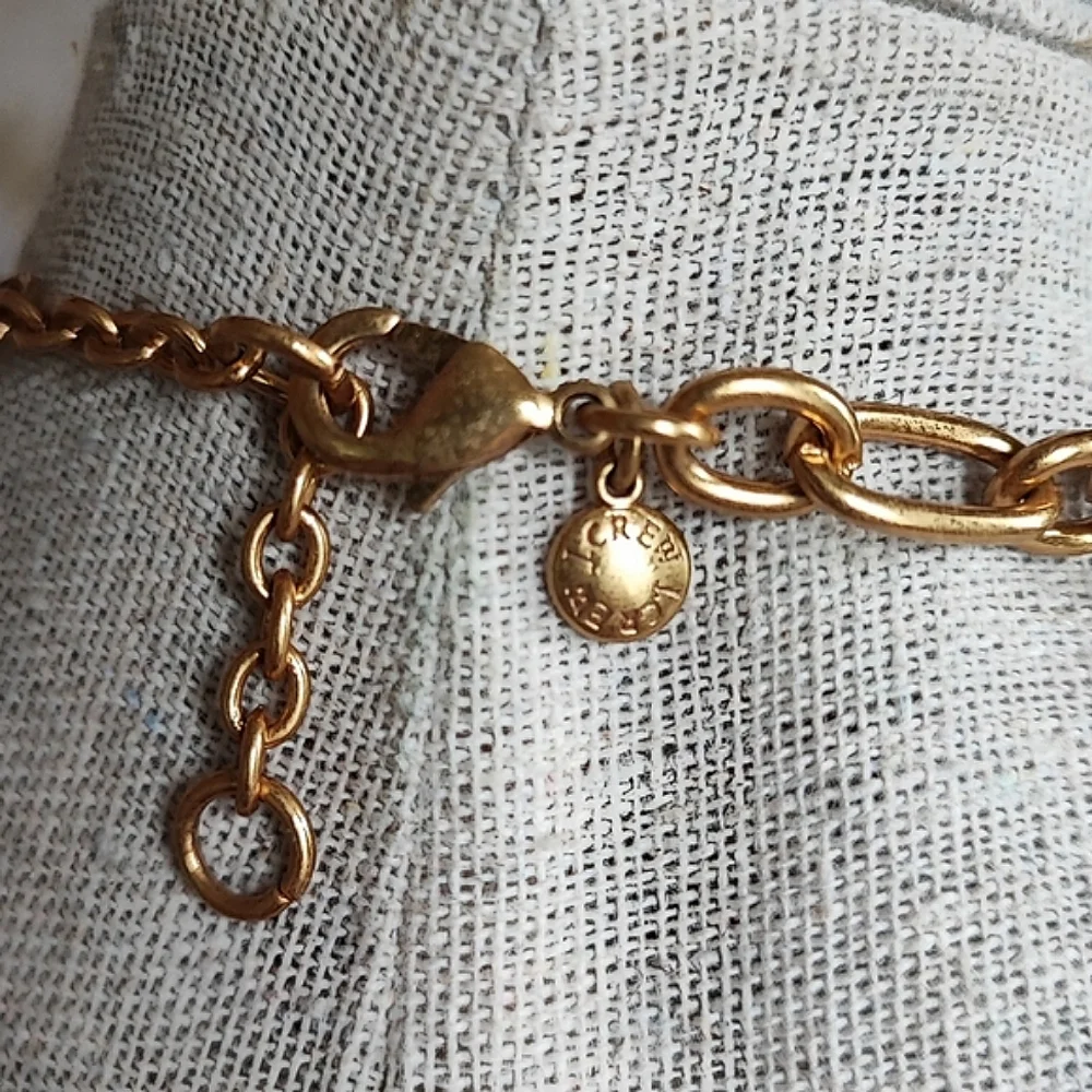 J. Crew Faux Brown Mottled Nude Tortoise Link Brass Tone Light Weight Necklace